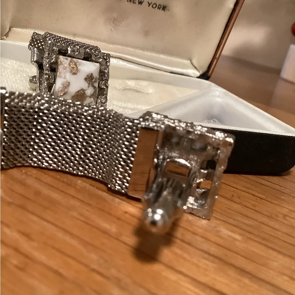 VTG men’s square mesh, Marble Center Stone Cuff Links unique